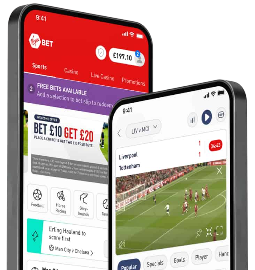 The Virgin Bet app shown on two phones